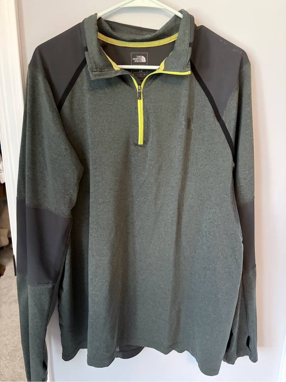 The North Face Men's Half-Zip Pullover - Olive Green with Neon Yellow Zip